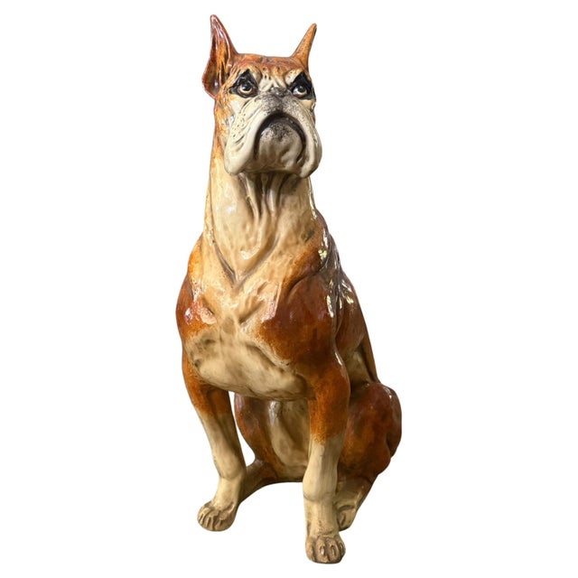 Large Mid-Century Hand Painted Cast Composite Boxer Dog Sculpture For Sale - Image 4 of 10