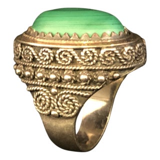 Silver and Malachite Ring, 1984 For Sale