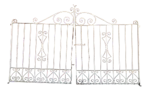 1920s Spanish White Iron Driveway Gates - Set of 2