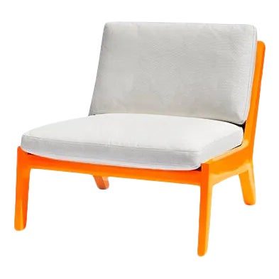 Portofino Outdoor Lounge Chair by the Drawing Room Atl - Handcrafted Mahogany in Premium Yacht Finish: Classic Orange - Modern Outdoor Furniture For Sale