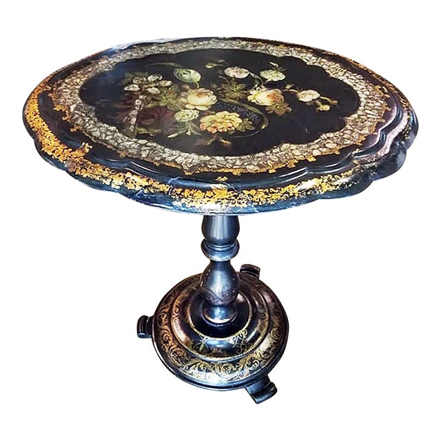 1900s Paper Mache' Tilt Top Tea Table For Sale