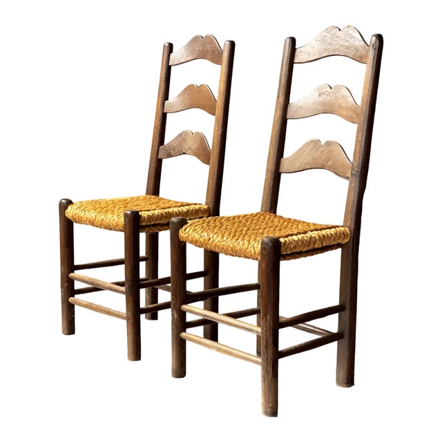 Set of Rustic Straw Side Chairs in the style of Perriand, France, 1950s For Sale