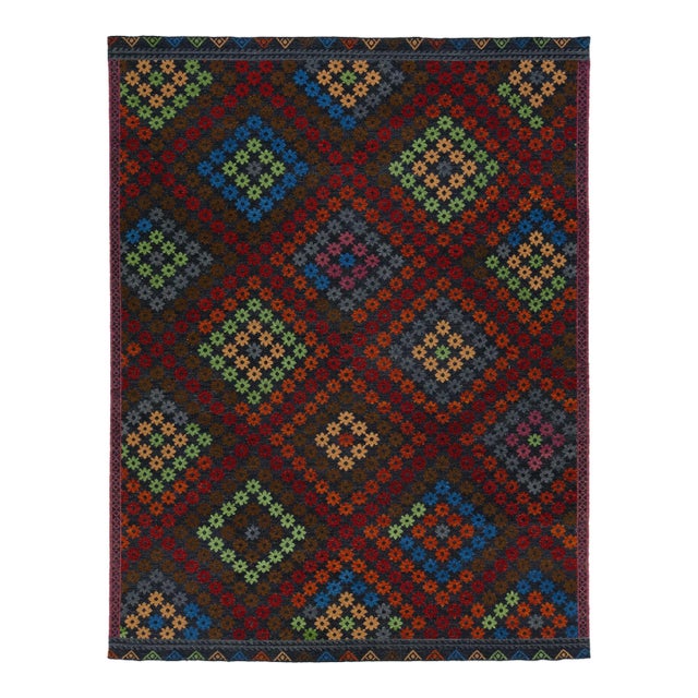 Modern Soumak Wool Rug Handmade Multicolor With Geometric Designed For Sale