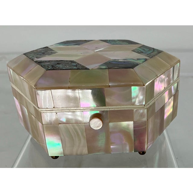 English Antique English Mother of Pearl Hexagonal Trinket Box For Sale - Image 3 of 12