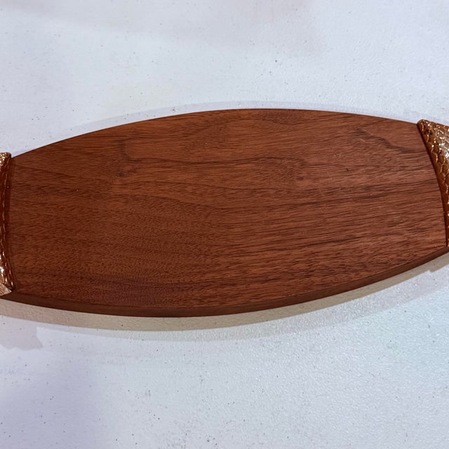 Vintage Ted Arnold LTD Gold & Wood Fish Cheese Board With Knife For Sale - Image 4 of 12
