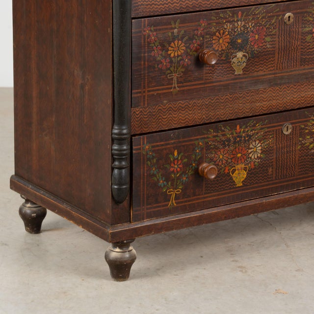 19th Century Hungarian Original Hand-Painted Pine Chest of Three Drawers For Sale - Image 13 of 16