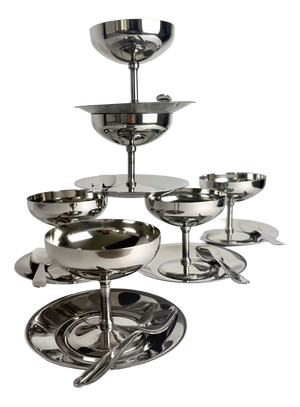 Vintage Italian Stainless Steel Dessert Coupe Set, 1980s, Set of 18