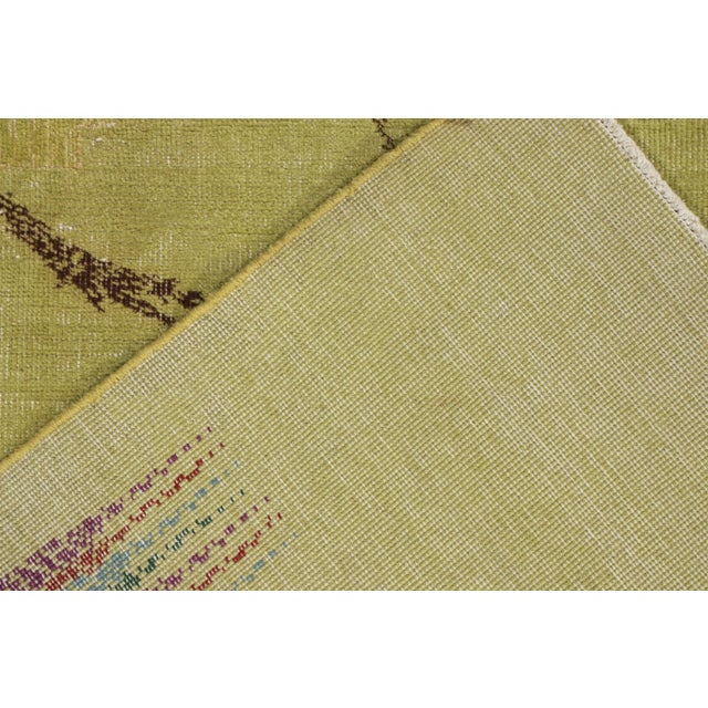 1960s 1960s Vintage Art Deco Rug in Distressed Green, Purple, Geometric Pattern For Sale - Image 5 of 6