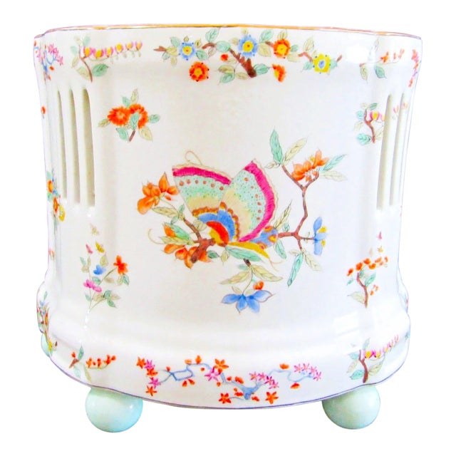 1980s United Wilson Porcelain Factory Classic Chinoiserie Hand-Painted Ceramic Planter For Sale
