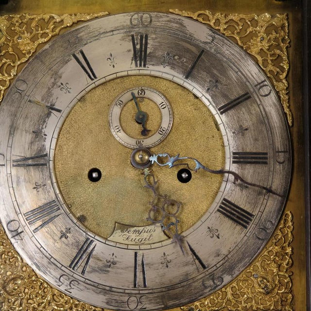 English Mahogany Longcase Clock with Marquetry and Brass Dial, 1880s For Sale - Image 5 of 13