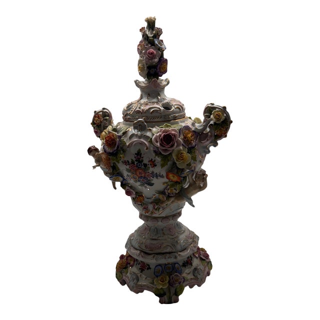 19th Century Dresden Porcelain Lidded Vase For Sale