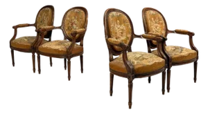 Louis XVI Style, Four Armchairs, Tapestry, Walnut, France, 20th C.