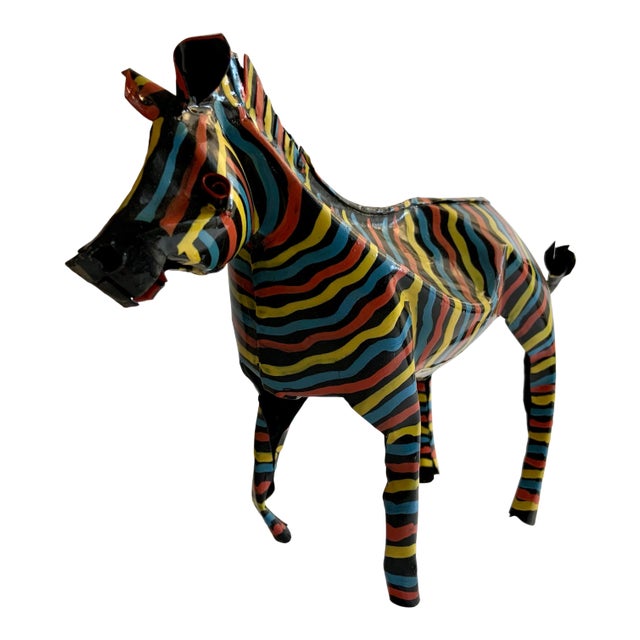 1980s Vintage Folk Art Painted Zebra Figure For Sale