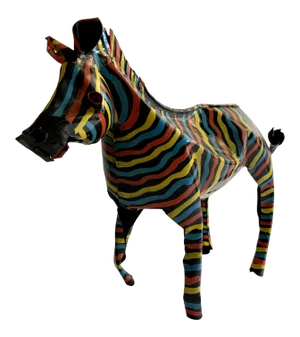 1980s Vintage Folk Art Painted Zebra Figure