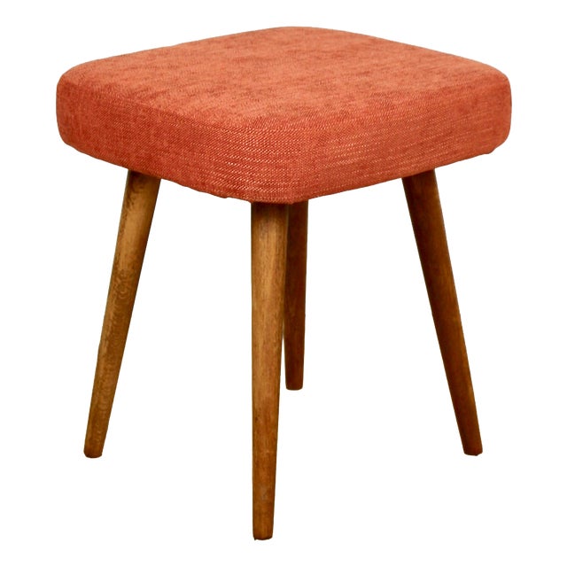 Vintage Square Orange Terracotta Stool For Sale