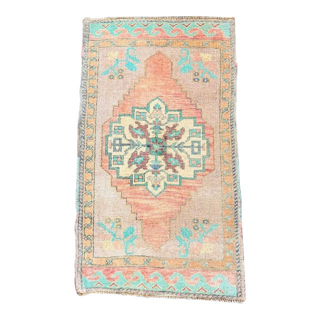 Turkish Mini Rug Oriental Hand Knotted Vintage Rug 1'9" x 3' #17924 For Sale
