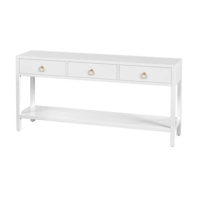 Blue Lark 65 in. W Rectangular Wood 3 Drawer Console Table with Lower Open Shelf, White For Sale - Image 8 of 8