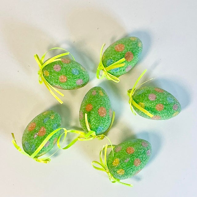 Art Deco 1980s Vintage Boho Chic Art Deco Beaded Polka Dot Easter Eggs - Set of 6. For Sale - Image 3 of 14