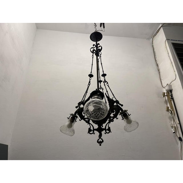 Metal Vintage Bronze Chandelier, 1940s For Sale - Image 7 of 9