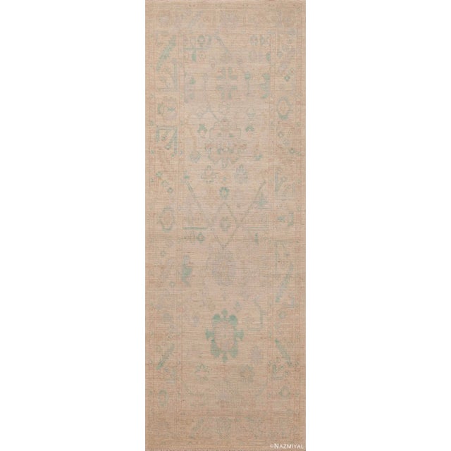 Wonderfully Decorative and Calming Soft Pastel Ivory Cream Color Modern Turkish Oushak Design Runner Rug, Country of...