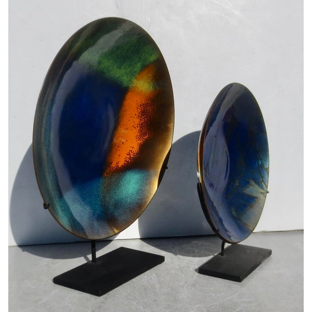 Mid-Century Modern MCM Enamel Trays on Mounts-- A Pair of 2 For Sale - Image 3 of 7