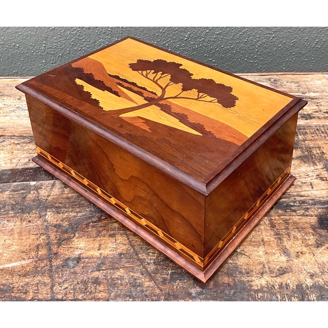 Wood Vintage Marquetry Wood Cigar Humidor For Sale - Image 7 of 12