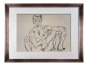 Egon Schiele Signed “Nude Self Portrait” Framed Lithograph