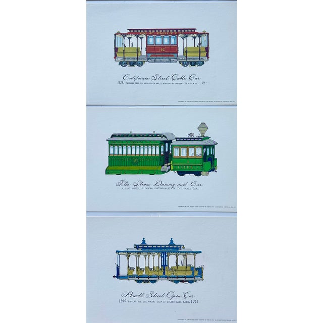 A wonderful complete set of 10 lithograph illustrated prints depicting historic San Francisco cable cars, trolleys, and...