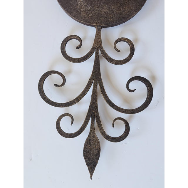 1990s Vintage Wrought Iron Wall Sconces-a Pair For Sale - Image 5 of 12