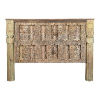 Indian King Size Headboard Constructed From an Antique Gujarati Door and Pillars For Sale