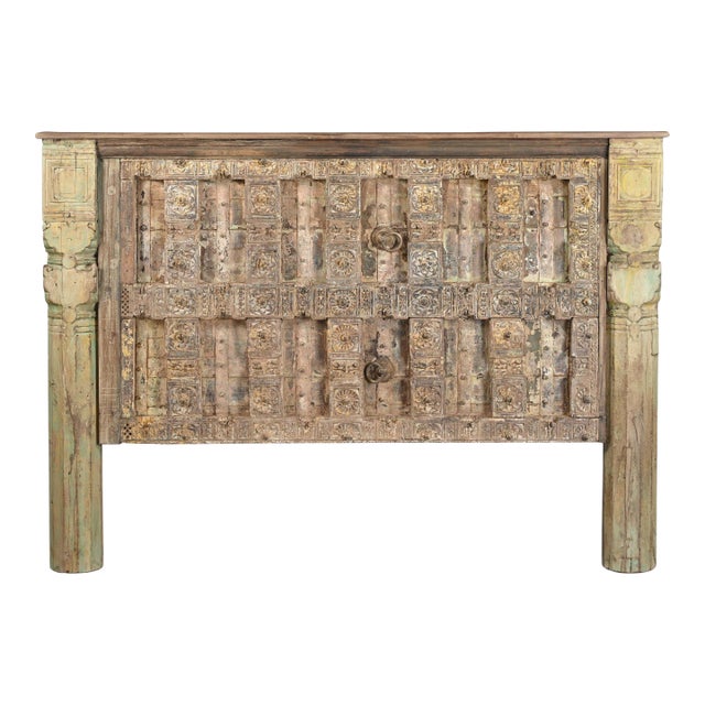 Indian King Size Headboard Constructed From an Antique Gujarati Door and Pillars For Sale