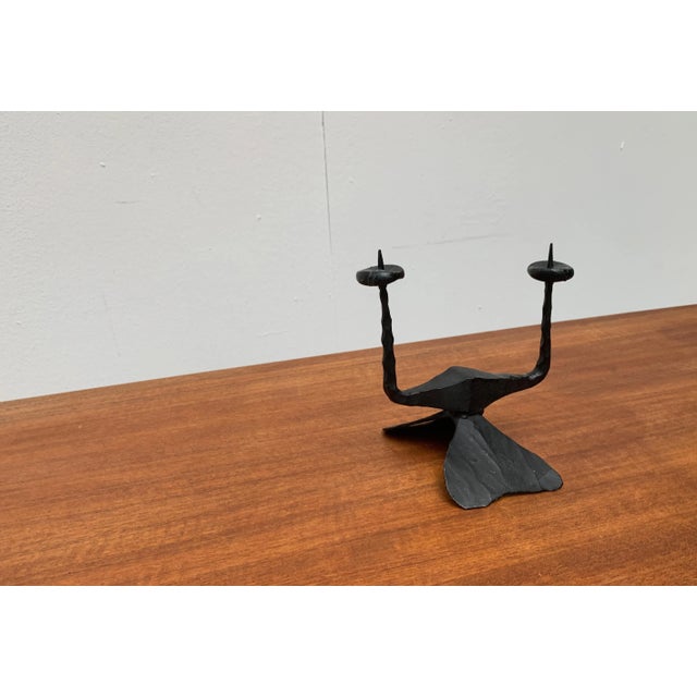 Black Mid-Century Brutalist Wrought Iron Candle Holder by David Palombo, 1960s For Sale - Image 8 of 18