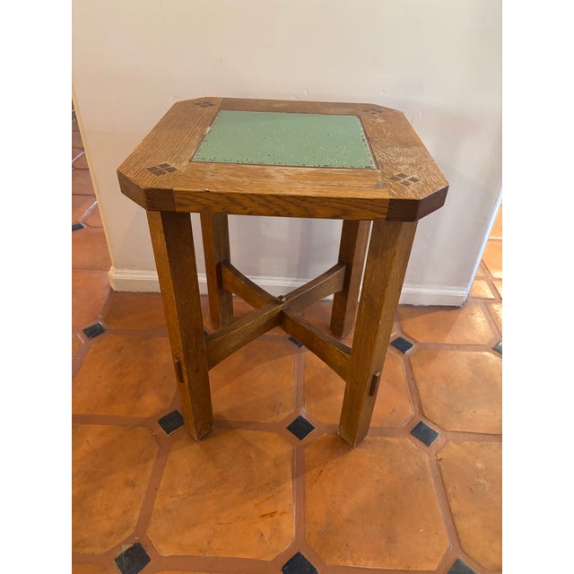 Vintage Gustav Stickley Side Tile Plant Table 2003 For Sale - Image 11 of 11