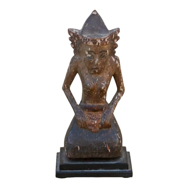 Antique Carved & Painted Balinese Praying Figurine For Sale
