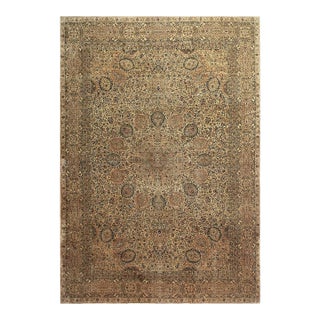 1900s Antique Beige Ground Shah Abbas Floral Kerman Knotted Wool Carpet Rug For Sale