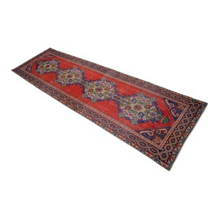 Vintage Turkish Hand-Knotted Short Runner Rug Hallway Decor - 2′10″ × 9′6″ For Sale