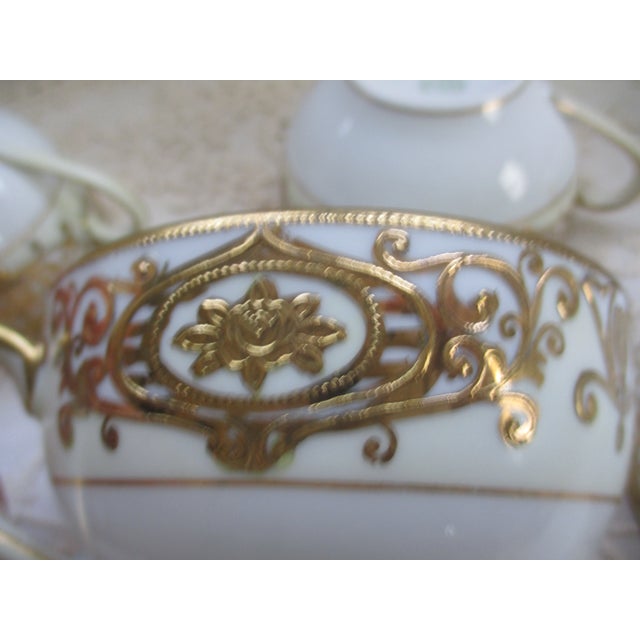 Art Deco Antique Noritake Christmas Ball Teacups 22k Gold 16034 - Set of 5 For Sale - Image 3 of 6