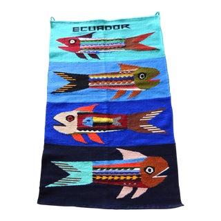 Vintage Orange and Blue Ecuadorian Throw For Sale
