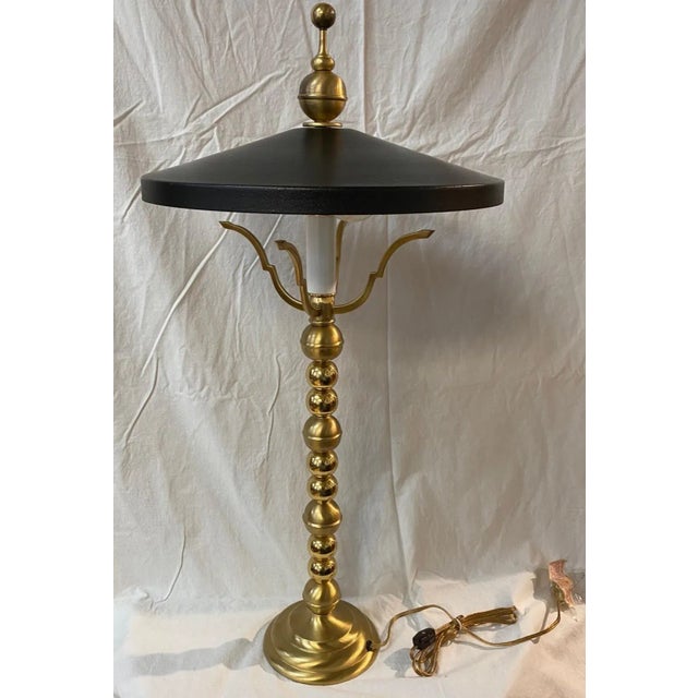 Vintage Showroom Sample Brass Black and Gold Lamp. The shade is 15" diameter. 1980's Design
