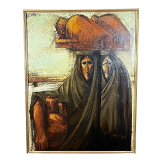 Monumental 1968 Fermin Hernandez Garbayo Spanish Expressionist Oil Painting a Thousand Words For Sale