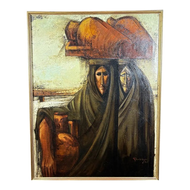 Monumental 1968 Fermin Hernandez Garbayo Spanish Expressionist Oil Painting a Thousand Words For Sale