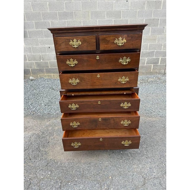 Wood Late 20th Century Stickley Georgian Chippendale Style Solid Mahogany -Drawer Highboy Dresser For Sale - Image 7 of 17