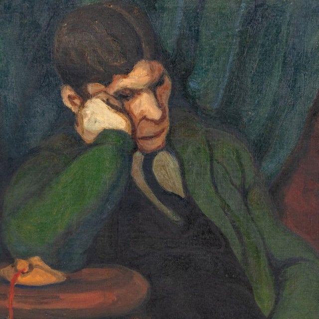 American Dorothy Vail Seated Male Figure Oil, Ca. 1924 For Sale - Image 3 of 6