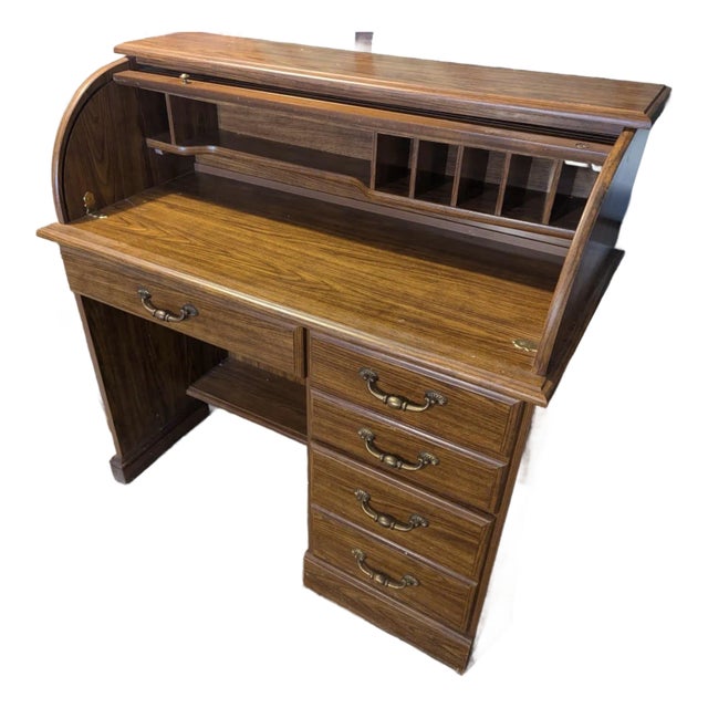 1970s Classic Oak Rolltop Desk For Sale
