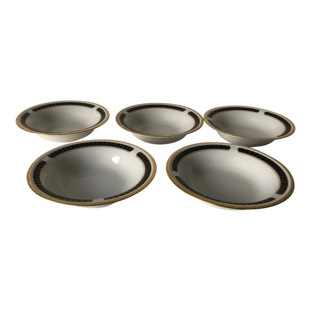 89�s Black Sapphire China by Pickard Soup Bowls S/5 For Sale