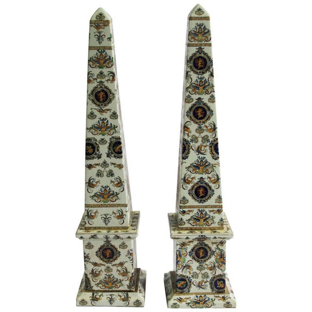 Ceramic 20th Century Italian Obelisks in Hand-Painted Porcelain, Set of 2 For Sale - Image 7 of 7