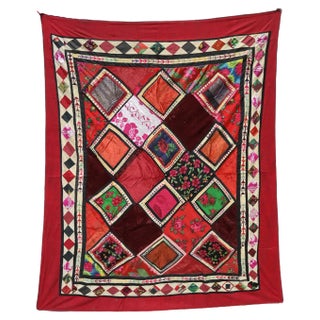 Vintage Embroidered Uzbek Wall Hung Patchwork Tapestry, 1920s For Sale
