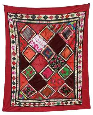 Vintage Embroidered Uzbek Wall Hung Patchwork Tapestry, 1920s