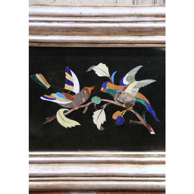 Mid-Century Italian Pietra Dura Bird Wall Plaques in Silvered Frames, Set of 4 For Sale In Dallas - Image 6 of 18