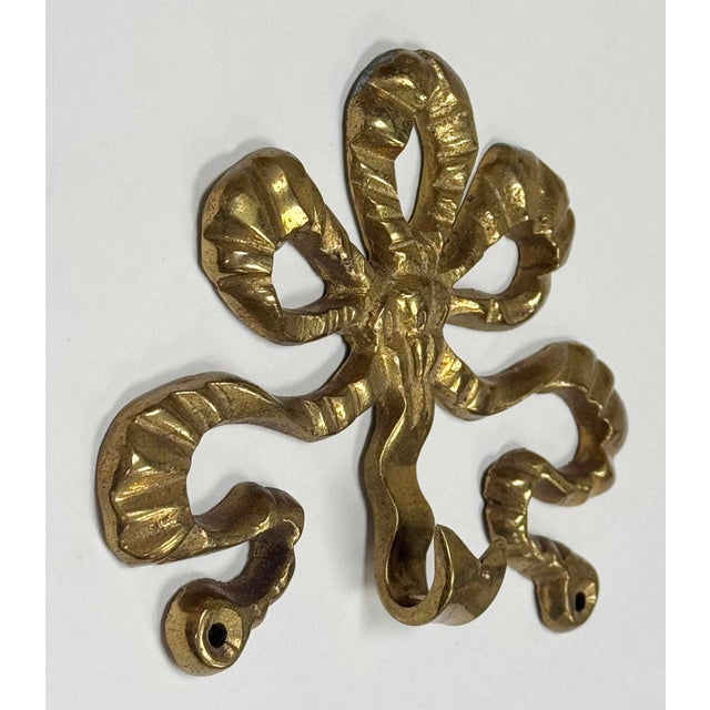 Figurative Vintage Brass Ribbon Bow Motif Wall Hook For Sale - Image 3 of 4